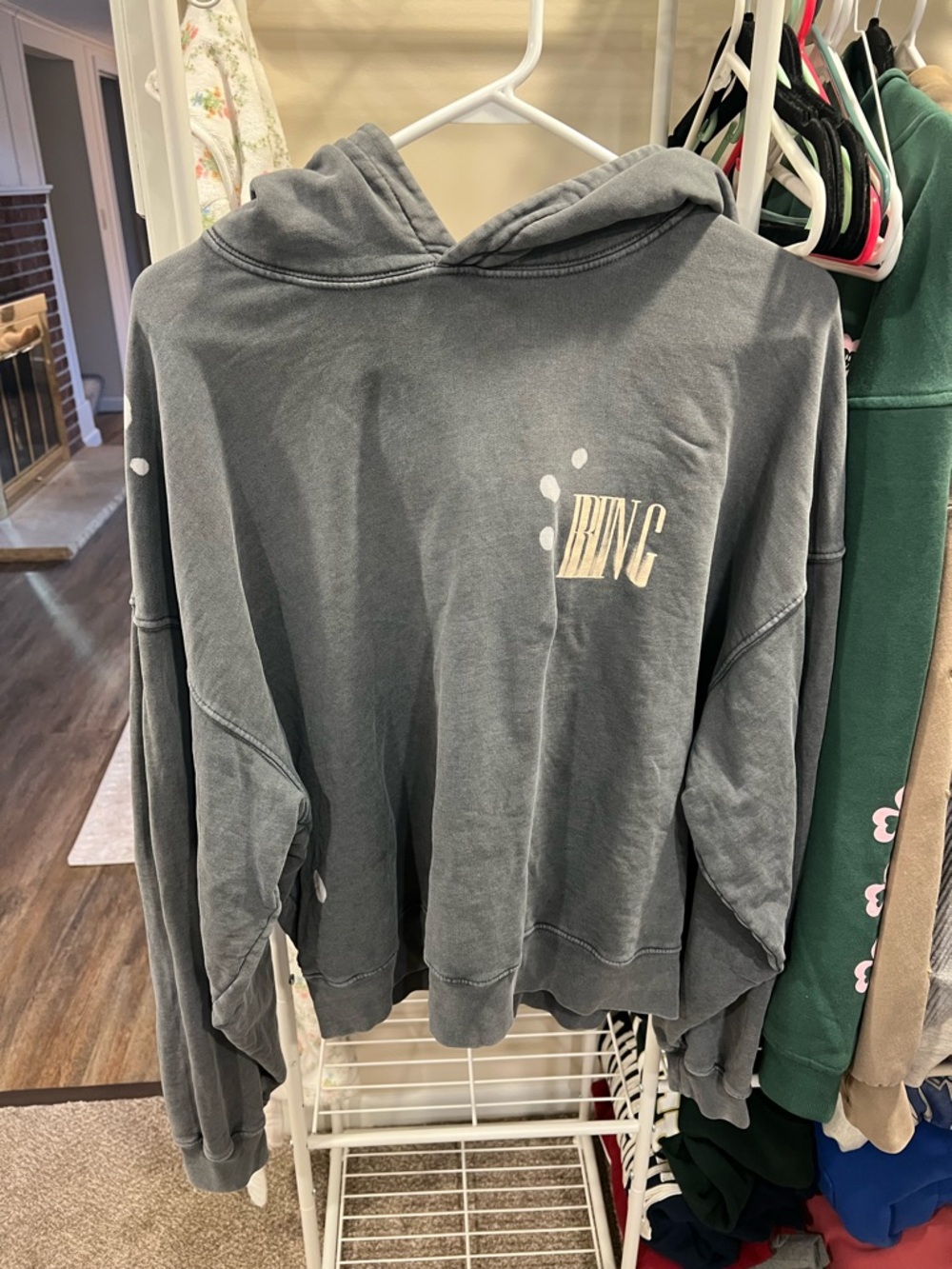 Anine Bing Charcoal Gray Crewneck Hoodie Sweatshirt